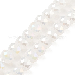 Abカラープレートガラスビーズ連売り  イミテーション翡翠  多面カット半円形  ホワイト  7~7.5x5mm  穴：1mm  約80個/連  20.87''~21.26''（53~54センチメートル）&nbsp;EGLA-P051-02A-A02