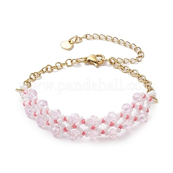 女性用手作りガラスシードビーズブレスレット  菱形  パールピンク  6-3/4インチ（17.2cm）&nbsp;BJEW-MZ00132-04