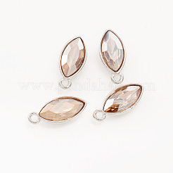 亜鉛合金ガラスペンダント  馬の目  プラチナ  桃パフ  20x9x4.5~5.5mm  穴：1.5mm&nbsp;GLAA-WH0015-42P