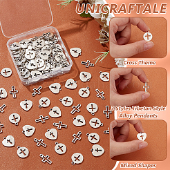 120pcs3スタイルチベットスタイルアロイペンダント  クロステーマ  混合図形  16.5~17.5x10.5~16x1~1.5mm  穴：1.5~1.8mm  40個/スタイル&nbsp;FIND-UN0004-27