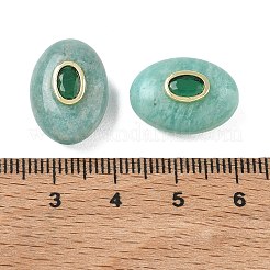 ナチュラルアマゾナイトビーズ  真鍮のパヴェキュービックジルコニア金具が付いた平らなオーバル型。  ゴールドカラー  18.5x13.5x9mm  穴：1.8mm&nbsp;GG-CBA75E3-04