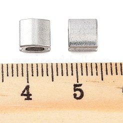 変色しない304ステンレススチールビーズ  長方形  ステンレス鋼色  6x6x4mm  穴：2x3.5mm&nbsp;STAS-L082-017P