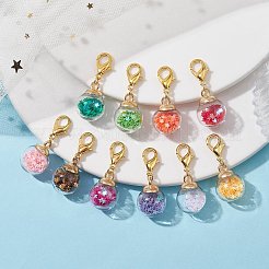 ガラス玉ペンダント装飾  亜鉛合金カニカン付き  ラウンド  ミックスカラー  38mm&nbsp;HJEW-JM01711