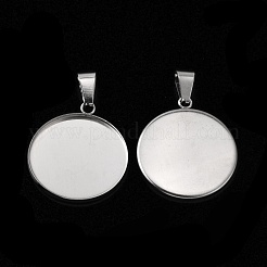 304ステンレススチールペンダントカボションセッティング  フラットラウンド  ステンレス鋼色  トレイ：25mm  29x26.5x1.5mm  穴：9x4mm  約10個/袋&nbsp;FIND-CJC0001-03G