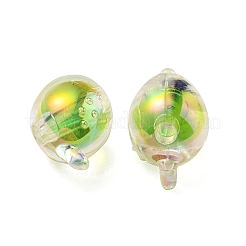 UVメッキレインボー虹色アクリルビーズ  ツートンカラーの二層ビーズ  魚  芝生の緑  15x17x15mm  穴：3.5mm&nbsp;OACR-F004-07E