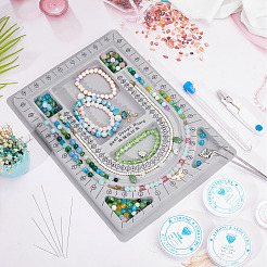 ビーズネックレス作り道具セット  プラスチックビーズデザインボードを含む  透明な弾性クリスタルスレッド  はさみ  高炭素鋼ビッグアイビーズ針  鉄ピンセット  ミックスカラー&nbsp;TOOL-SC0001-45