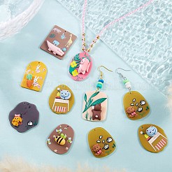 キットを作るDIYイヤリング  16個8スタイル3Dプリントアクリルパーツ  樹脂と  32個のアイアンオープン丸カン  32個の鉄のピアスフック  耳ワイヤー  ミックスカラー  ペンダント：37~40x27~38x6~12mm  穴：1.6~2.7mm  2個/スタイル&nbsp;DIY-SZ0004-86