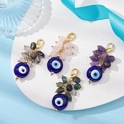 天然混合宝石ナゲットペンダント装飾  ナザールボンジュウランプワークビーズと304ステンレススチールのロブスタークロウ留め金付き  ミックスカラー  50mm&nbsp;HJEW-JM01108