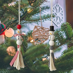 木製のクリスマス雪だるまのタッセルペンダントデコレーション  家庭用クリスマスツリー吊り下げオーナメント  ミックスカラー  310mm  2個/セット&nbsp;PW-WG21DA5-01
