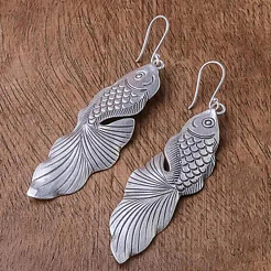 レトロな亜鉛合金製ダングルイヤリング（女性用）  魚  アンティークシルバー  52x14mm&nbsp;FS-WG4D1DF-01
