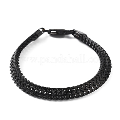 304ステンレススチール製ウィートチェーンブレスレット、男性用、女性用  イオンプレーティング（ip）  ブラック  7-1/2インチ（19.2cm）&nbsp;BJEW-Q038-01EB