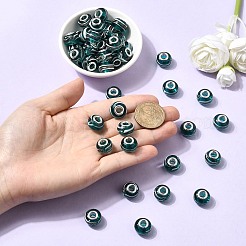 手作りの金の砂のランプワークの欧州大きな穴ビーズrondelle  シルバーカラーメッキ真鍮コア付き  ティール  14x9~10mm  穴：5mm&nbsp;X-LPDL-R007-07A