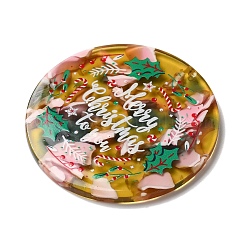 透明なクリスマスをテーマにしたセルロースアセテート（樹脂）ペンダント  フラットラウンドのチャーム  ヒイラギの葉  44x3mm  穴：1.8mm&nbsp;OACR-L018-03B