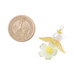 手作りのガラスシードビーズの天使のペンダント  アクリルと合金の翼と銅線付き  薄緑  38x30.5x8mm  穴：2.5mm&nbsp;PALLOY-MZ00764-05
