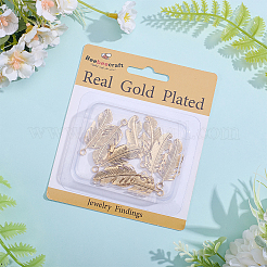 304ステンレススチール製フェザーペンダント10個  18KGP本金メッキ  38x15x2mm  穴：3mm&nbsp;STAS-BBC0009-98
