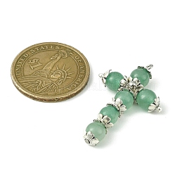 ナチュラルグリーンアベンチュリン銅線巻きペンダント  クロスチャーム  プラチナ  39x23~24x7mm  穴：1.8~2mm&nbsp;PALLOY-TA00066-01
