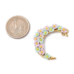 ガラスシードビーズ、樹脂、合金の花三日月コネクタチャーム  アンティーク黄金  アクアマリン  41x35x5mm  穴：1.4mmと2.5mm&nbsp;PALLOY-MZ00603-02