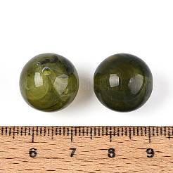 丸いアクリル天然石風ビーズ  ダークオリーブグリーン  15~16mm  穴：1.8mm&nbsp;X-OACR-R029-16mm-02A
