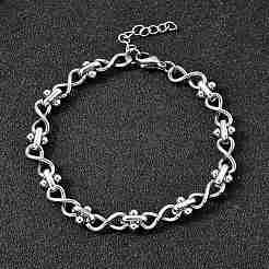 304ステンレススチール製インフィニティリンクチェーンブレスレット（女性用）  ステンレス鋼色  6-7/8インチ（17.5cm）&nbsp;BJEW-K226-14B-P