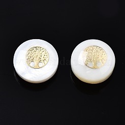 淡水シェルビーズ  ゴールドライン入り  ツリー付きフラットラウンド  ホワイト  8.5x3.5~5mm  穴：0.8mm&nbsp;SHEL-T018-20