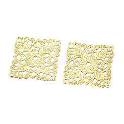 真鍮製フィリグリー透かしコネクター  鉛フリー＆カドミウムフリー＆ニッケルフリー  菱形  生（メッキなし）  41x41x0.5mm  穴：3mm&nbsp;KK-K184-08C-RS