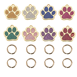 合金エナメルチャーム  鉄のリング付き  鉛フリー＆カドミウムフリー  犬の足跡  ゴールドカラー  ミックスカラー  29.5x29.5x1.7mm  穴：3mm  8色  1セット/カラー  8セット/箱&nbsp;PALLOY-CJ0001-66-RS