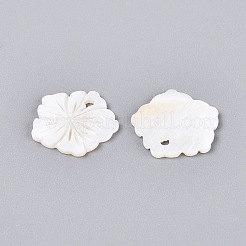 天然淡水貝の彫刻ペンダント  花のチャーム  フローラルホワイト  14~15x14~15x0.5~1mm  穴：1.4~1.5mm&nbsp;SHEL-Q028-08