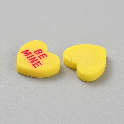 オペーク樹脂カボション  単語とハートは私のものであること  きいろ  17x19x4.5mm&nbsp;RESI-WH0038-46B