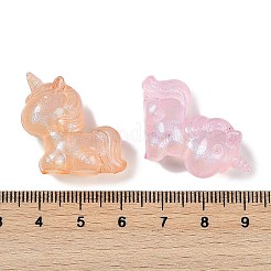 明るい透明なアクリルビーズ  グリッターパウダー付き  暗闇で光る  ユニコーン  ミックスカラー  25x25x11.5mm  穴：2.5mm&nbsp;LACR-U001-09