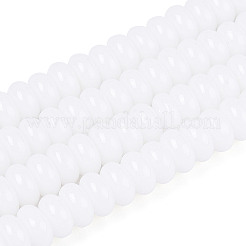 オペークスプレープリントガラスビーズ  ロンデル  ホワイト  4x2.5mm  穴：0.7mm  約135個/連  14.96''（38センチメートル）&nbsp;GLAA-ZX008-4mm-18G