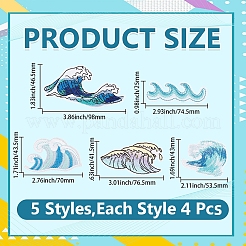 20個 5スタイルの海の波の刺繍の縫い付けパッチ  布のアップリケ  ミックスカラー  25~46.5x53.5~98x1.5~2mm  4個/スタイル&nbsp;PATC-CY0001-71