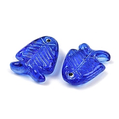 透明なガラスエナメルビーズ  魚  ブルー  21.5x18x7mm  穴：1.5mm&nbsp;LAMP-U004-06N