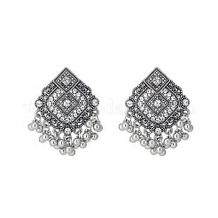 合金クリスタルラインストーン菱形シャンデリアピアス（女性用）  スタッドのピアス  銀  45x30mm&nbsp;WG50357-02