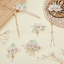 合金と樹脂のヘアスティック1セット  花  ゴールドカラー  69~195x63~150x12~16mm  5個/セット&nbsp;OHAR-WR0001-06