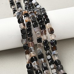 天然石ドラゴンアゲート瑪瑙ビーズ連売り  染め＆加熱  キューブ  ブラック  7~8x7~8x7~8mm  穴：0.9mm  約56個/連  14.57''（37センチメートル）&nbsp;G-G177-E23-01
