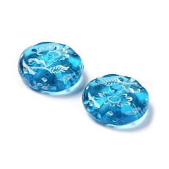 メッキクリアアクリルビーズ  ライン入り  花柄とフラットラウンド  ディープスカイブルー  17.5~18x5~5.5mm  穴：1.8mm  約399個/500g&nbsp;OACR-G016-27J