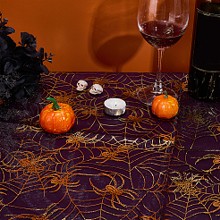 ハロウィーンのクモとクモの巣のポリエステルガーゼ生地  DIYクラフト用品  ゴールド  1270x0.1mm  2m / pc&nbsp;AJEW-WH0314-677A