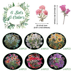 6セット6色の花のペット防水ステッカー  DIYスクラップブッキング用の自己粘着デカール  フォトアルバムの装飾  ミックスカラー  63~90x22~61x0.1mm  1セット/色&nbsp;STIC-TA0001-04