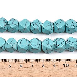 合成ターコイズビーズ連売り  多面カットキューブ  10.5x10.5x10.5~11mm  穴：1mm  約20個/連  8.35''（21.2センチメートル）&nbsp;TURQ-T004-02