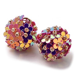 ガラスシードビーズペンダント付きPVCプラスチックスパンコール  鉄ループ付き  花のチャーム  パープル  18x17mm  穴：4.3mm&nbsp;FIND-G058-01B