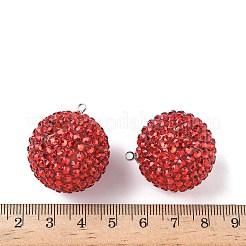 アクリルと樹脂のラインストーンペンダント  ラウンド  レッド  29.5x26mm  穴：2mm&nbsp;LS-FIND-Z092-04