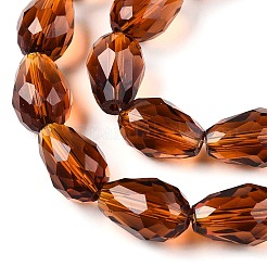 透明ガラスビーズ連売り  多面カット  ティアドロップ  シエナ  15x10mm  穴：1.6mm  約46~48個/連  27.95インチ（71cm）&nbsp;X-EGLA-N013-T10mm-D20