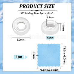 フラットラウンド925スターリングシルバースペーサービーズ  銀  3.2x1.8mm  穴：1.2mm  50個/箱&nbsp;STER-BC0001-91B