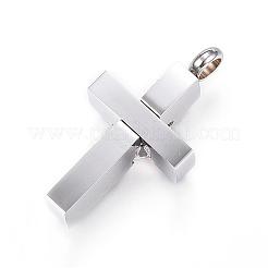 304ステンレスペンダント  クロス  キュービックジルコニア付き  ステンレス鋼色  25x13x6.5mm  穴：3mm&nbsp;STAS-H329-60P