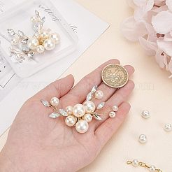 パールの靴飾り1セット  プラチナ合金のパーツとクリスタルラインストーンのカボション  花  ホワイト  57x53x19mm&nbsp;FIND-FG0001-40