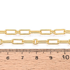 真鍮製の楕円形のリンクチェーン  ハンダ付け  スプールで  ゴールドカラー  9.5x4x1mm  約32.81フィート（10m）/ロール&nbsp;CHC-T018-36G