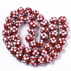 手作りランプワークビーズ連売り  花  ファイヤーブリック  11~12x11~12x10mm  穴：1.5mm  約45個/連  17.72インチ（45cm）&nbsp;LAMP-N021-001E