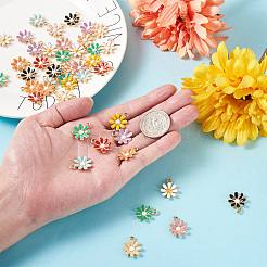 48色ライトゴールドメッキ合金ペンダント12個。  エナメル  花  ミックスカラー  17.5x14.5x3mm  穴：2mm  4個/カラー&nbsp;ENAM-CD0001-17