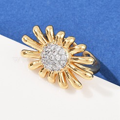 真鍮マイクロパヴェキュービックジルコニアカフスリング  花  18KGP本金メッキ  15x25mm&nbsp;RJEW-P167-01G