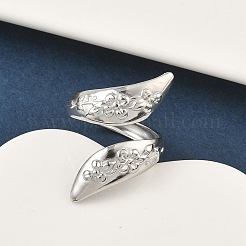 女性用304ステンレススチールオープンカフリング  花  ステンレス鋼色  内径：17.8mm&nbsp;RJEW-A079-12B-P